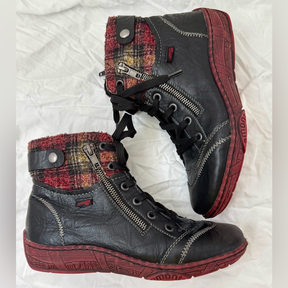 Remonte Luvlaceta D3874-03 black leather plaid ankle boots size 37‎ - 6